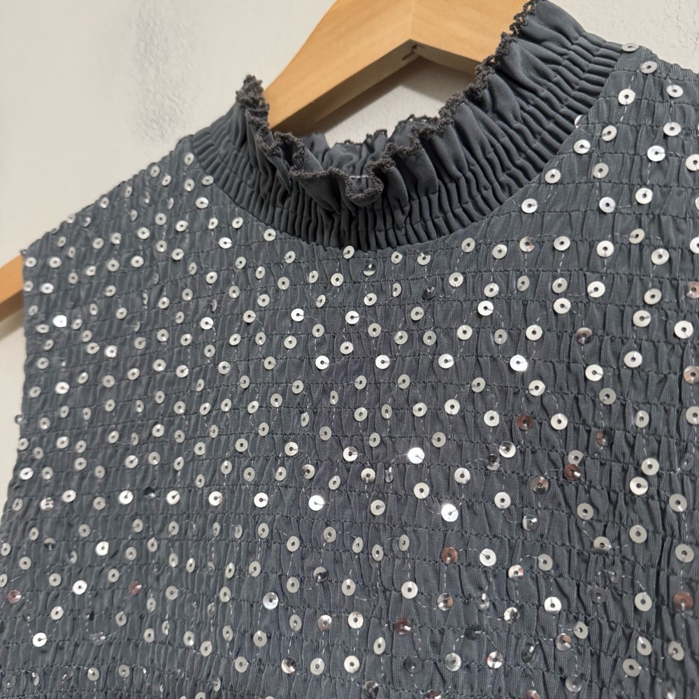 Sandro Yahir Smocked Sequin Tank Top - Picture 5 of 10